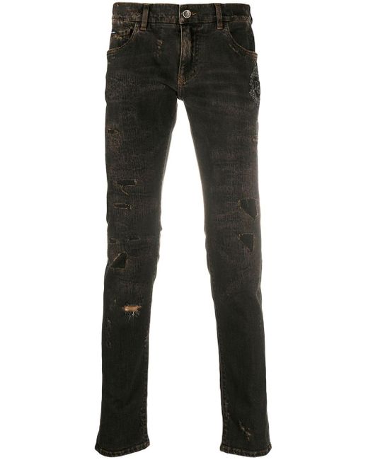 Dolce & Gabbana Brown Logo-patch Slim-fit Jeans for men
