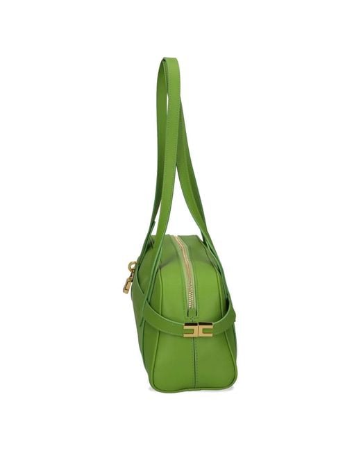 Elisabetta Franchi Green Small Over-The-Shoulder Bag Made Of Leather