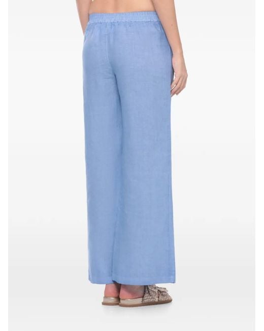 120% Lino Blue Wide-Leg Linen Trousers