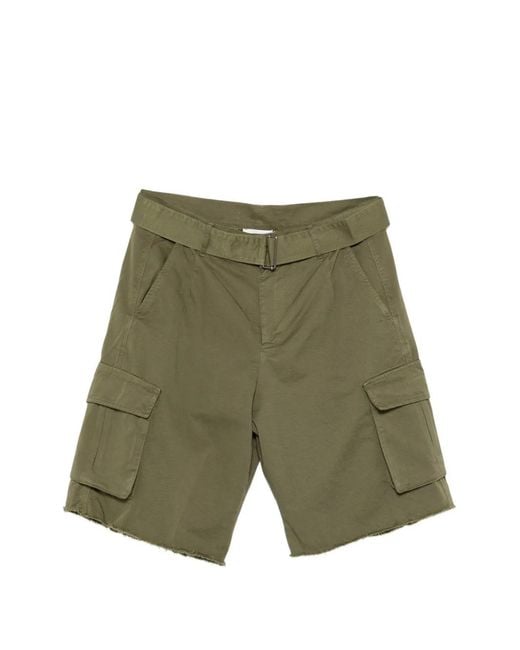 Laneus Green Belted Button Cargo Shorts for men