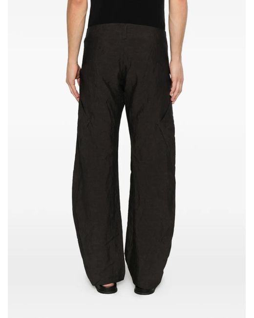 Ma+ Black Crinkled-Effect Trousers for men