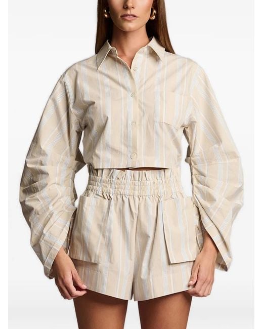 Hevron Natural Striped Cropped Shirt