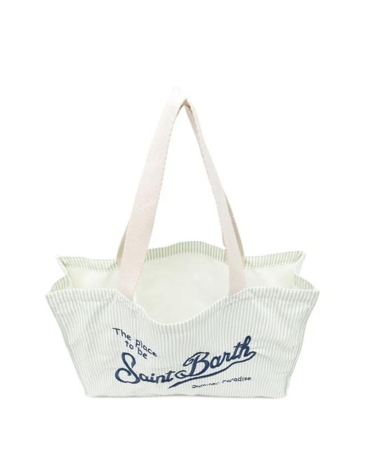 Mc2 Saint Barth White Essential Logo-Embroidered Striped Tote Bag