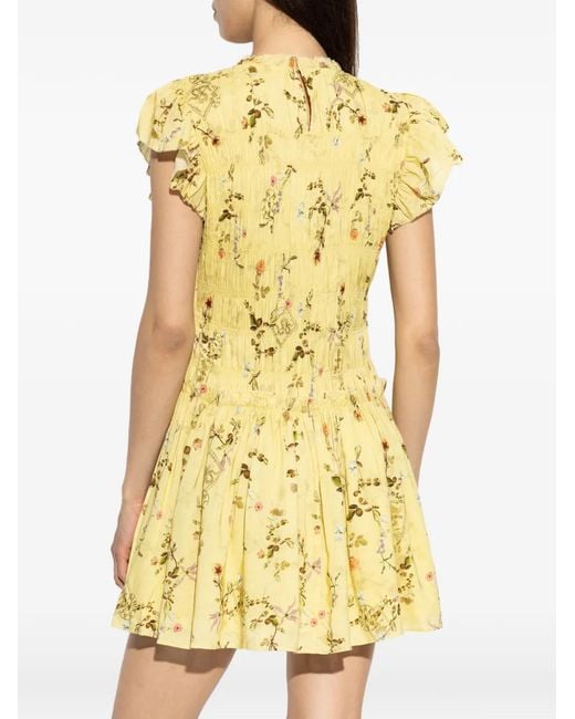 AllSaints Yellow Floral-Print Ruffled Dress