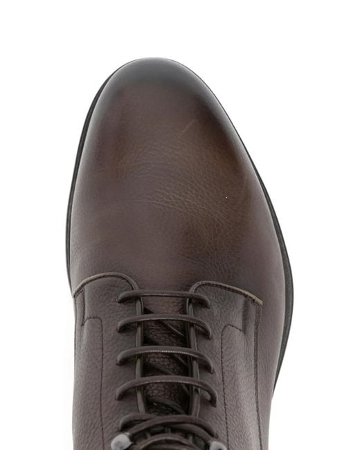 Santoni Brown Lace-Up Leather Boots for men