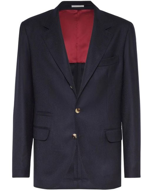 Brunello Cucinelli Blue Single-Breasted Cashmere Blazer for men