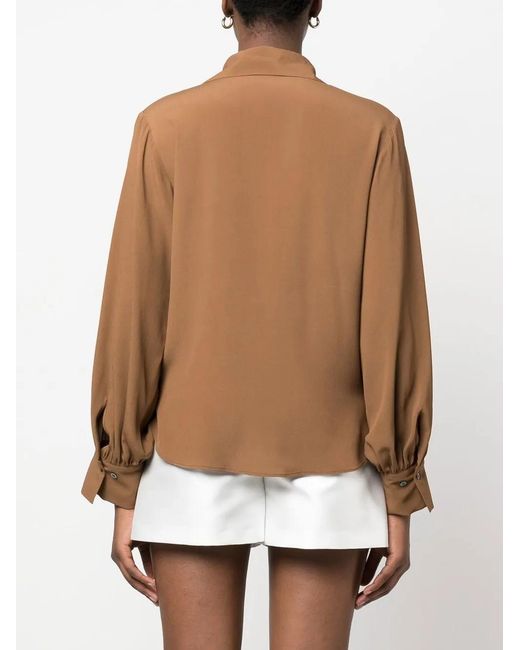 Blanca Vita Brown V-Neck Draped Blouse