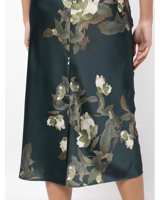 Vince Blue Floral-Print High-Waisted Midi Skirt