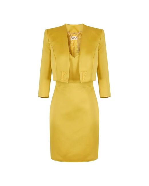 Elisabetta Franchi Yellow Padded-Shoulder Mini Dress