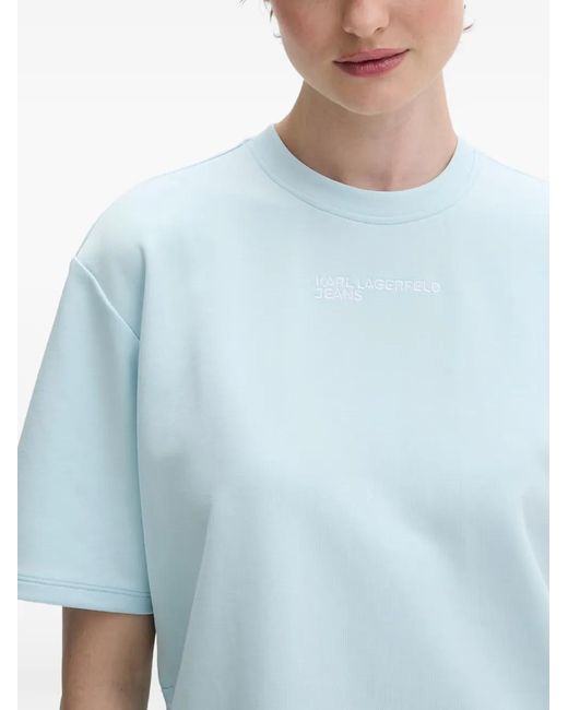 Karl Lagerfeld Blue Logo-Embroidered Drawstring-Side T-Shirt