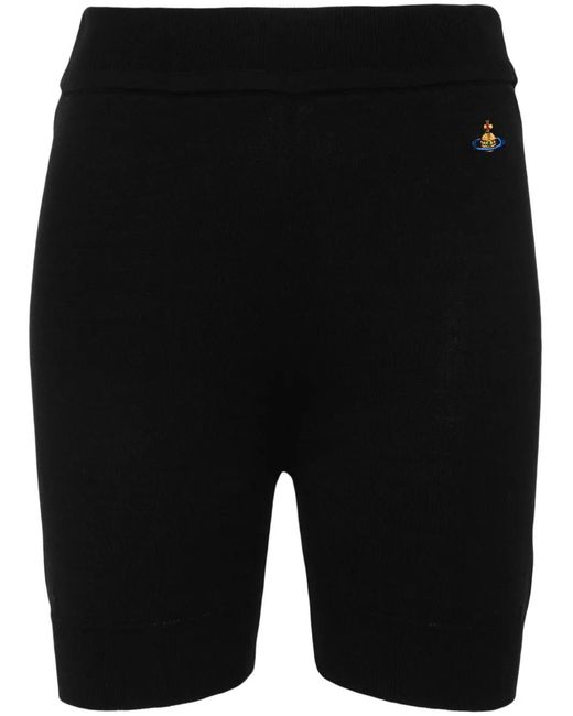 Vivienne Westwood Black Embroidered-Logo Knitted Shorts