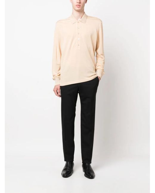 Tom Ford Natural Piqué Long-Sleeve Polo Shirt for men