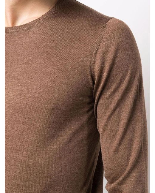 Barba Napoli Brown Fine-Knit Crew-Neck Jumper for men