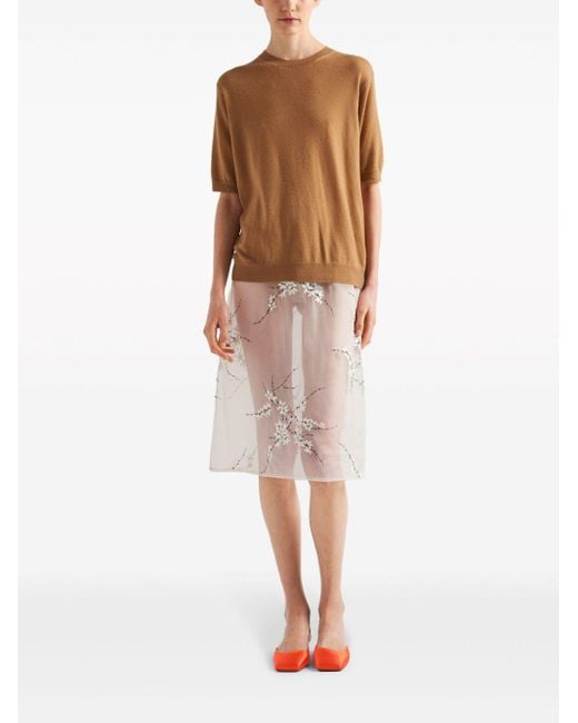 スカート Prada Copper Organza See-Through Skirt Prada Floral-Embroidered Sheer Organza Midi Skirt in White