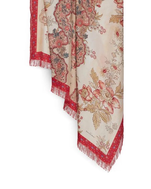Pierre Louis Mascia Pink Aloeuw Fringed Floral Silk Scarf