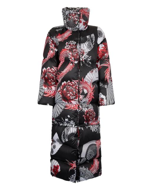 Roberto Cavalli White Down Jacket With All-Over Print And Removable Lower Insert