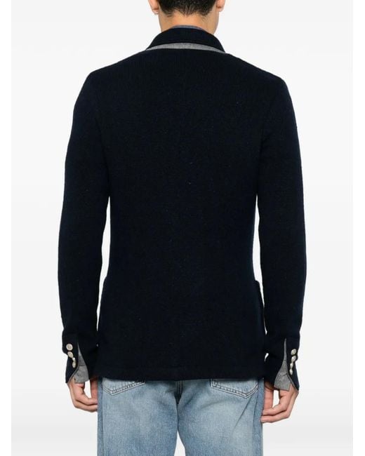 Eleventy Black Double-Breasted Knitted Jacket for men