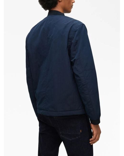 Boss Blue Othmar Logo-Patch Bomber Jacket for men