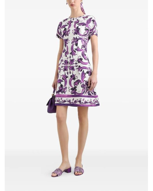 Dolce & Gabbana Purple Majolica-Print Mini Dress