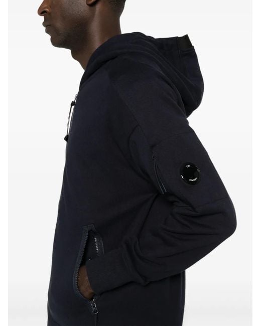C P Company Blue Cp Company Lens-Detailed Cotton Hoodie for men