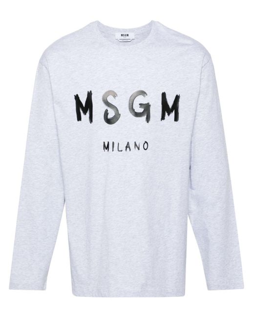 MSGM Gray Logo-print Cotton T-shirt for men