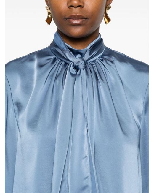 Claudie Pierlot Blue Pussy-Bow Collar Blouse