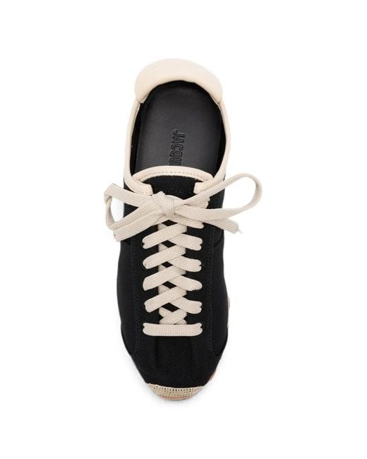 Jacquemus Black Canvas Sneaker With Rounded Toe, Heel Logo & Lace-Up