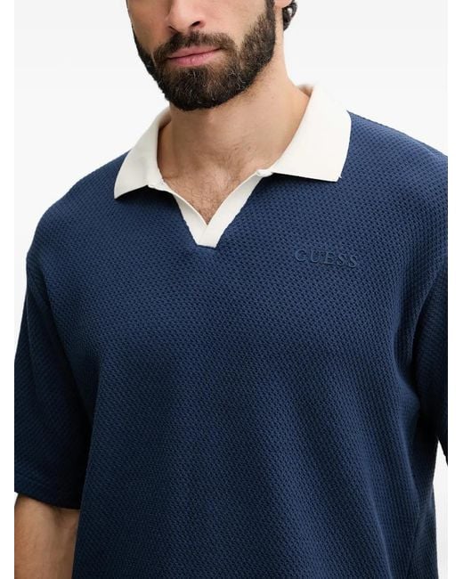 Guess Blue Logo-Appliqué Waffle-Knit T-Shirt for men