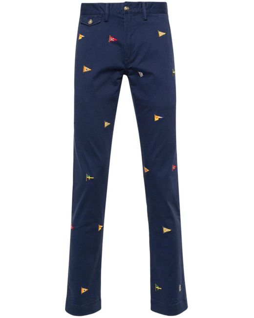 Pantaloni con ricamo slim di Polo Ralph Lauren in Blue da Uomo