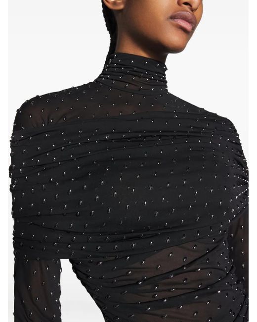 Mugler Black Embellished High-Neck Midi Dress