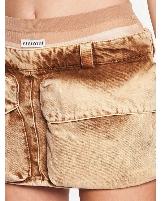 Miu Miu Mini-Rok Met Opgestikte Zak in het Natural