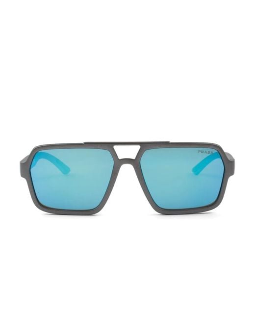 Prada Blue Linea Rossa Rectangle-frame Sunglasses for men