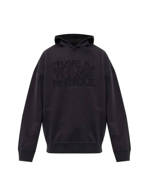 Ganni Blue Embroidered-Logo Hoodie
