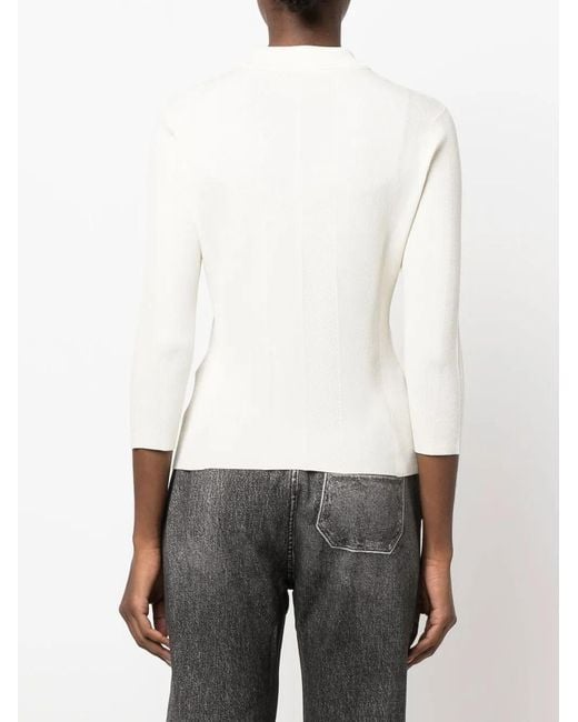 Rag & Bone White Pacey Ribbed-Knit Polo Top
