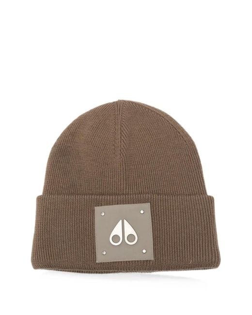 Moose Knuckles Brown Logo-Patch Ribbed-Knit Beanie Hat for men