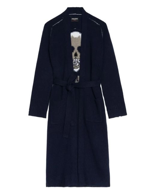 Zadig & Voltaire Blue Salonny Skull-Intarsia Belted Cardi-Coat