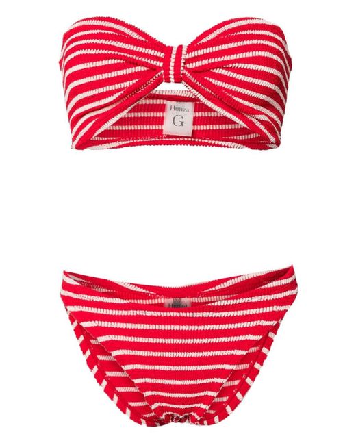 Set bikini Jean a righe di Hunza G in Red