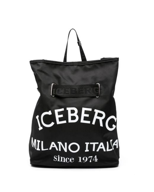 Iceberg Black Logo-print Gabardine-weave Backpack for men