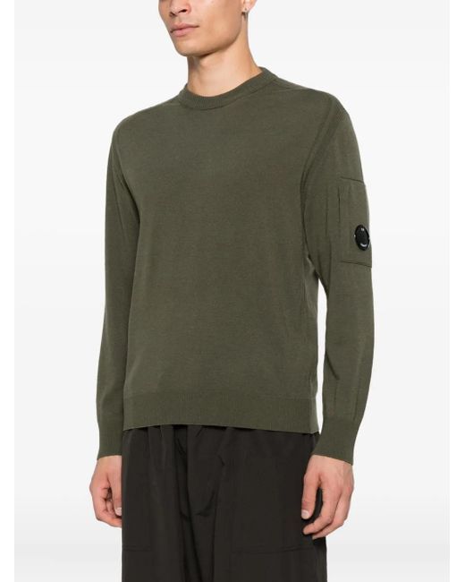 C P Company Green Lens-Detail Crew-Neck Sweater for men