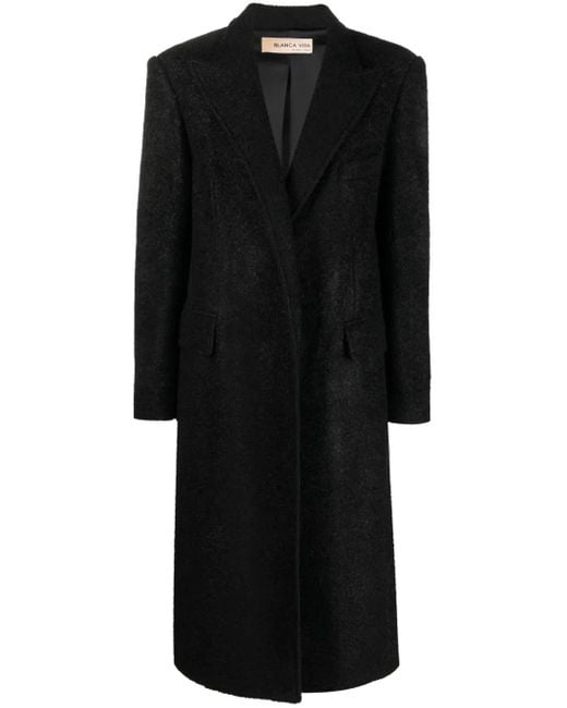 Blanca Vita Black Felted Single-Breasted Long Coat