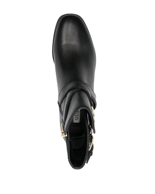 Guess Black Floriza Logo-Plaque Leather Boots