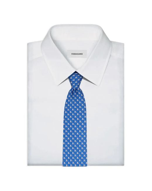 Ferragamo Blue Mallard-Print Silk Tie for men