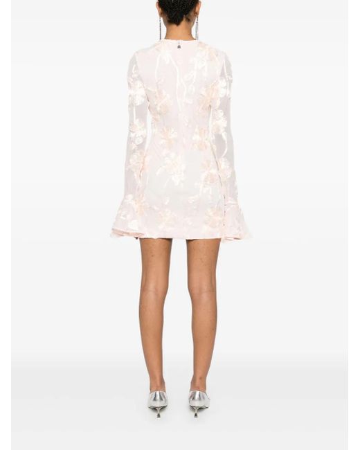 ROTATE BIRGER CHRISTENSEN White Blush Dress With Sheer Sleeves And Flared Cuffs