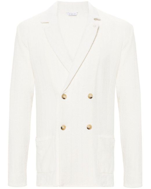 Manuel Ritz White Double-breasted Knitted Blazer for men