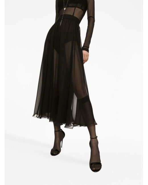 Dolce & Gabbana High-waisted Pleated Midi Skirt in het Black