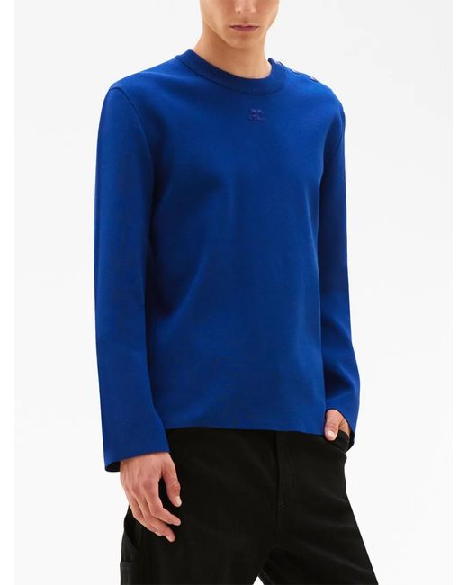 Courreges Blue Logo-Patch Buttoned Sweater for men