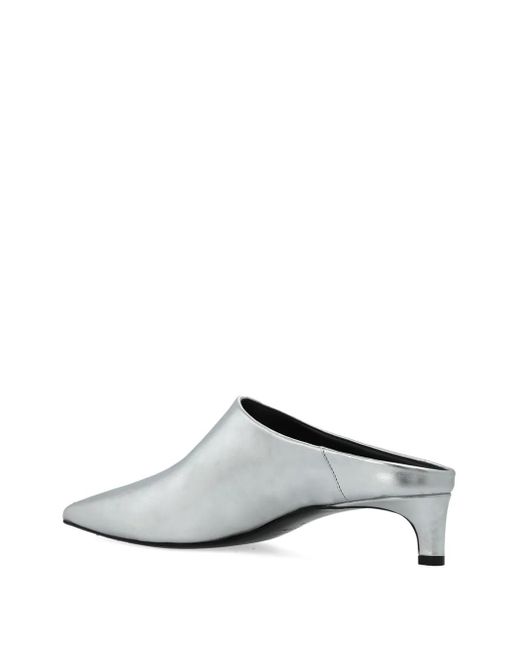 Jil Sander White Metallic-Leather Pointed-Toe Mules