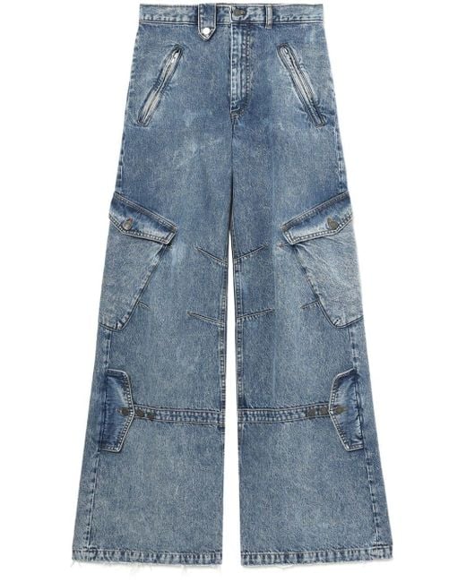 Egonlab Blue Wide-leg Denim Cargo Jeans