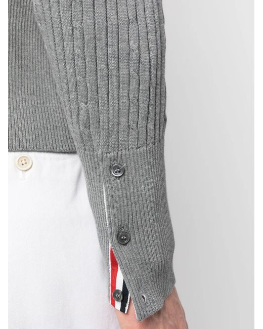 Thom Browne Gray 4-bar Cable-knit Ribbed Jumper for men
