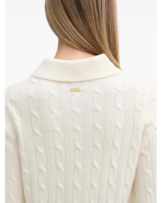 Barbour White Evie Cable-Knit Button Polo Top